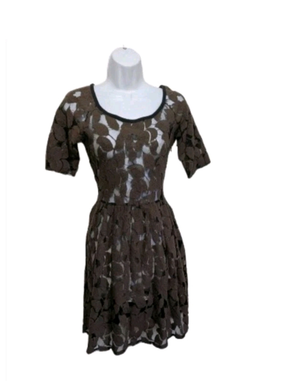 Anthropologie Sparrow Sheer Mesh Burnout Lace Fit Flare Dress S Brown Whimsical